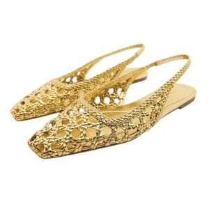 ZARA Gold Woven Slingback Flats Women's Size 36
